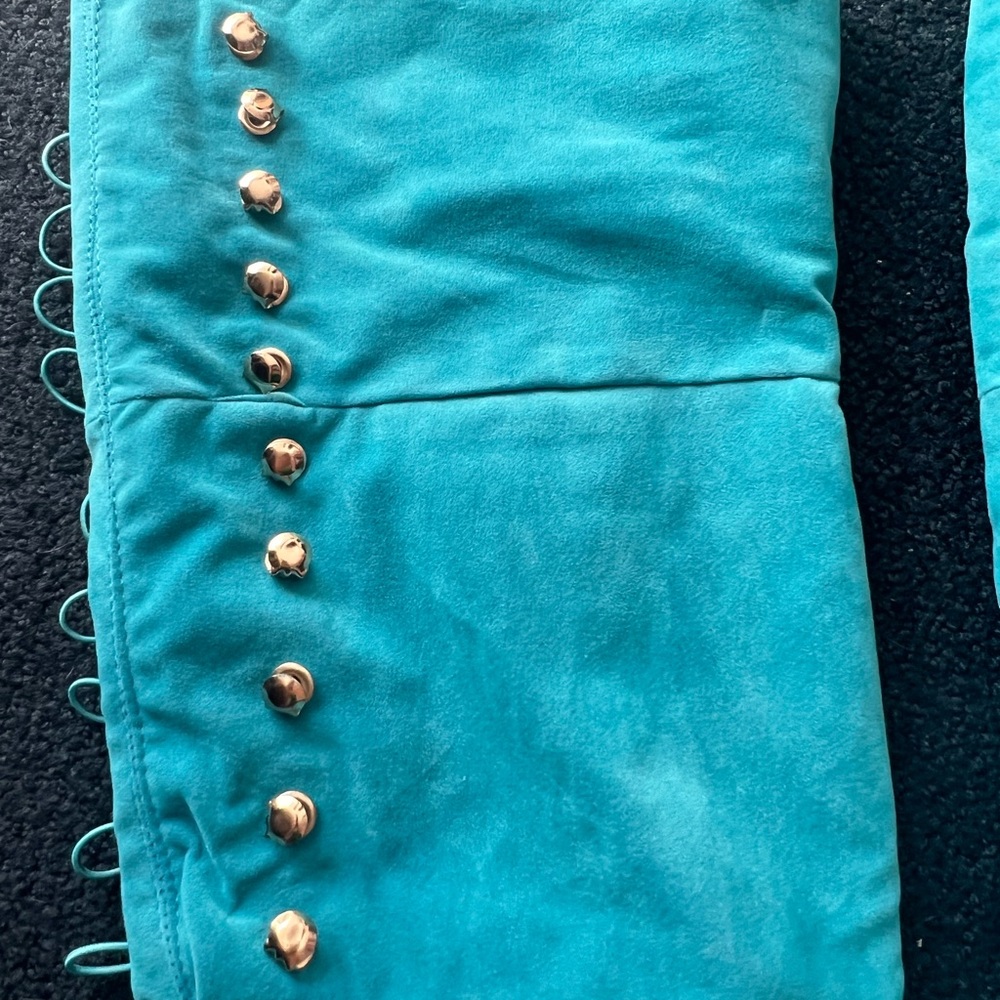 Chic Turquoise Lace-Up Heeled Boots - Picture 3 of 10